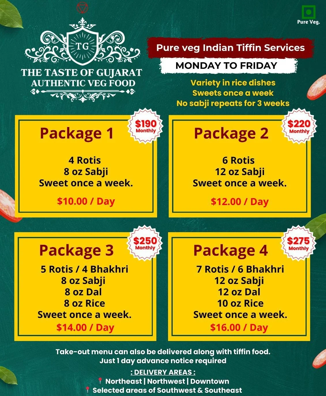 Tiffin Packages - Daily Gujarati meals delivered by The Taste of Gujarat Calgary
